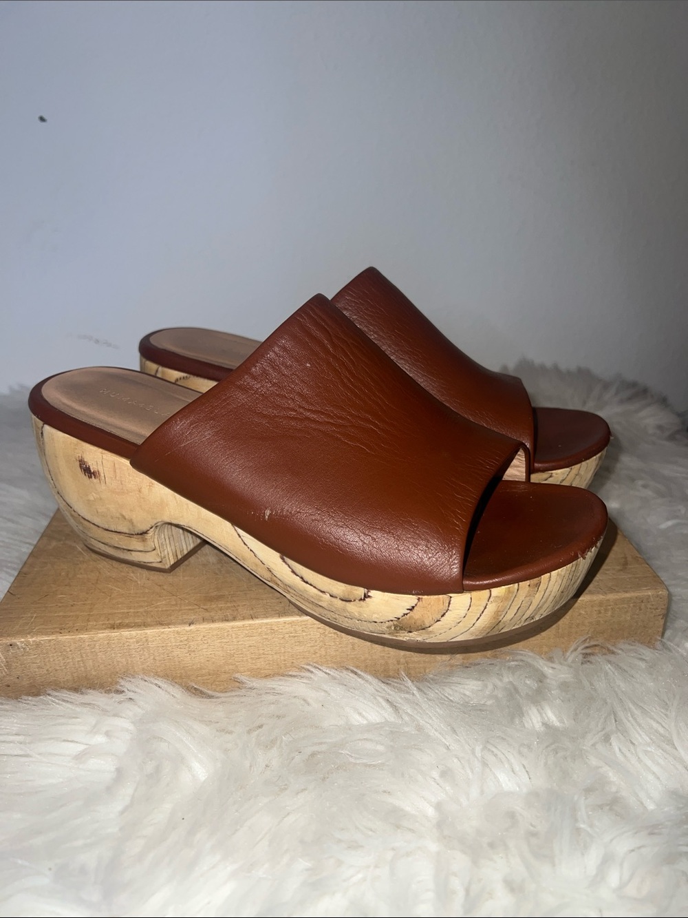 Huma Blanco Katlyn Platform Brown Leather Slide Clogs